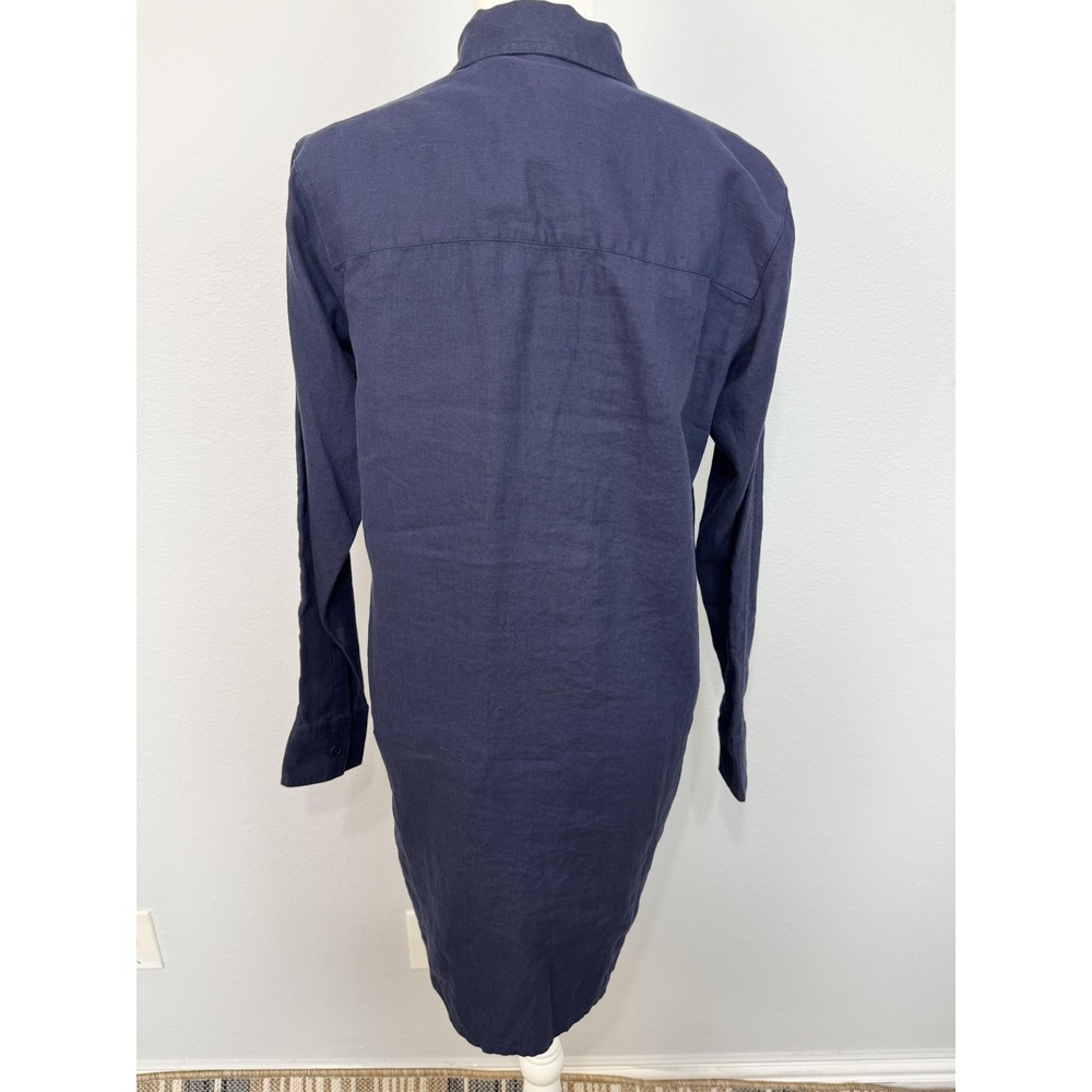 Outerknown Shirt Dress Women's XS Blue Linen Organic Cotton Crochet Long Sleeve - Picture 8 of 16